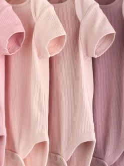 Pink 5 Pack Short Sleeve Baby Bodysuits