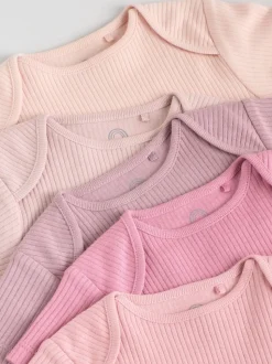 Pink 5 Pack Short Sleeve Baby Bodysuits