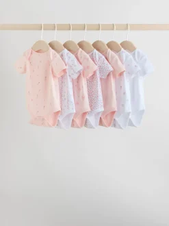 Pink 7 Pack Short Sleeve Baby Bodysuit