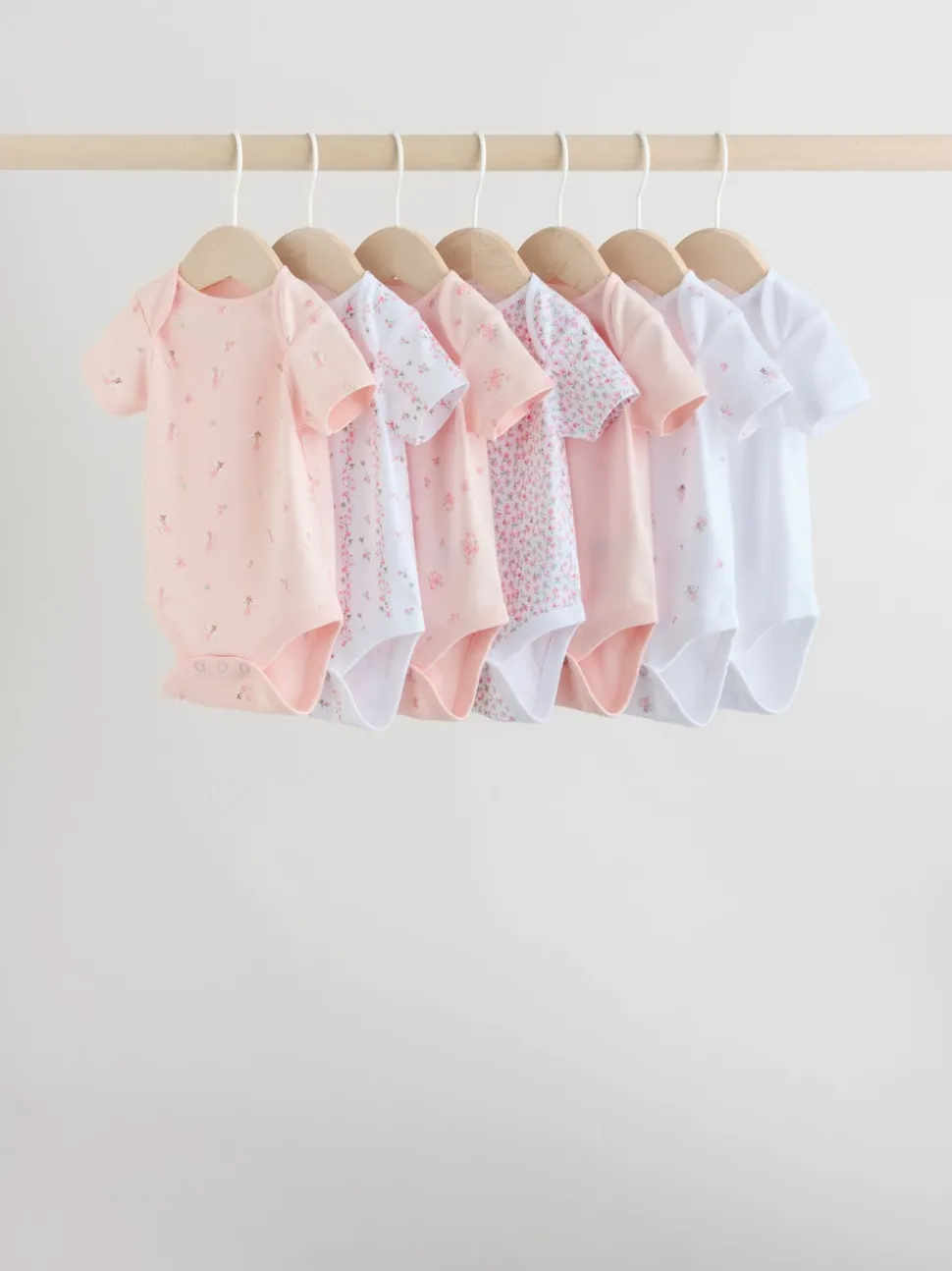 Pink 7 Pack Short Sleeve Baby Bodysuit