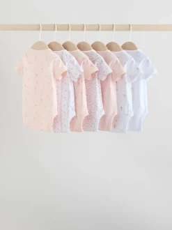 Pink 7 Pack Short Sleeve Baby Bodysuit