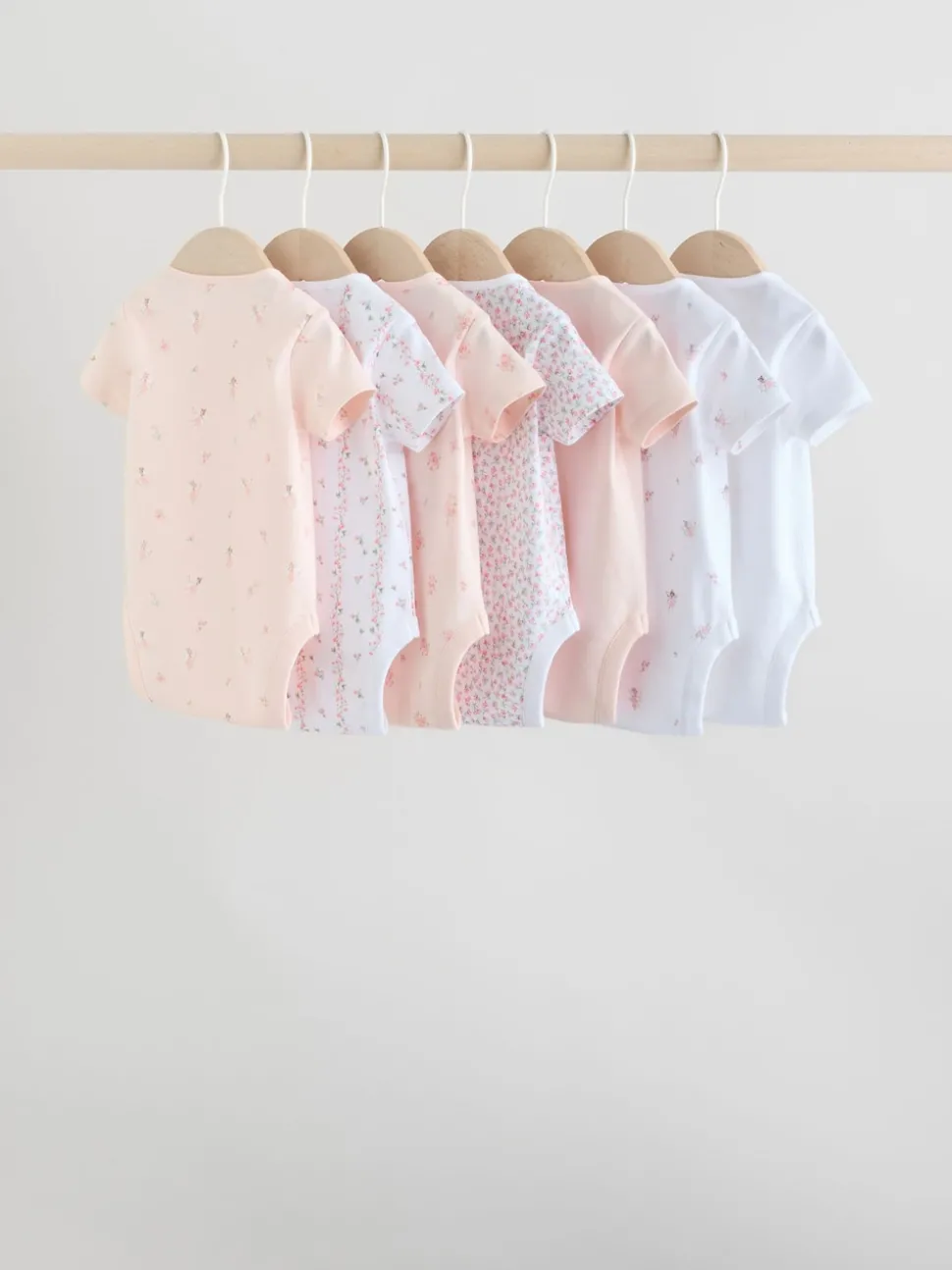 Pink 7 Pack Short Sleeve Baby Bodysuit