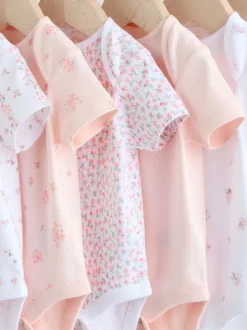 Pink 7 Pack Short Sleeve Baby Bodysuit