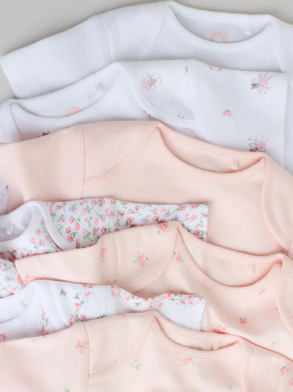 Pink 7 Pack Short Sleeve Baby Bodysuit