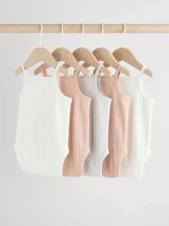 Pink 5 Pack Vest Pointelle Baby Bodysuits