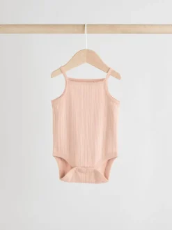 Pink 5 Pack Vest Pointelle Baby Bodysuits