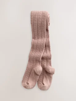 Pink Berry Red and Chocolate Brown Regular Length Cotton Rich Cable Tights 3 Pack