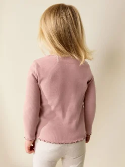 Pink Bunny Long sleeve Embroidered Ribbed Top (3mths-7yrs)