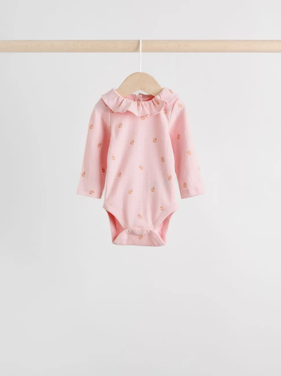 Pink/ Cream/ Brown Ditsy Baby Long Sleeve Frill Bodysuits 4 Pack (0mths-2yrs)