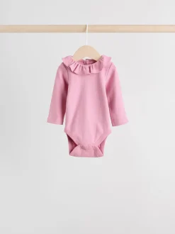 Pink/ Cream/ Brown Ditsy Baby Long Sleeve Frill Bodysuits 4 Pack (0mths-2yrs)