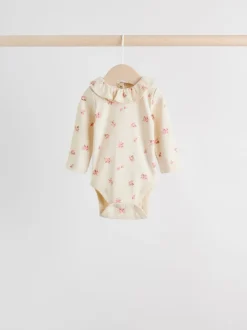 Pink/ Cream/ Brown Ditsy Baby Long Sleeve Frill Bodysuits 4 Pack (0mths-2yrs)