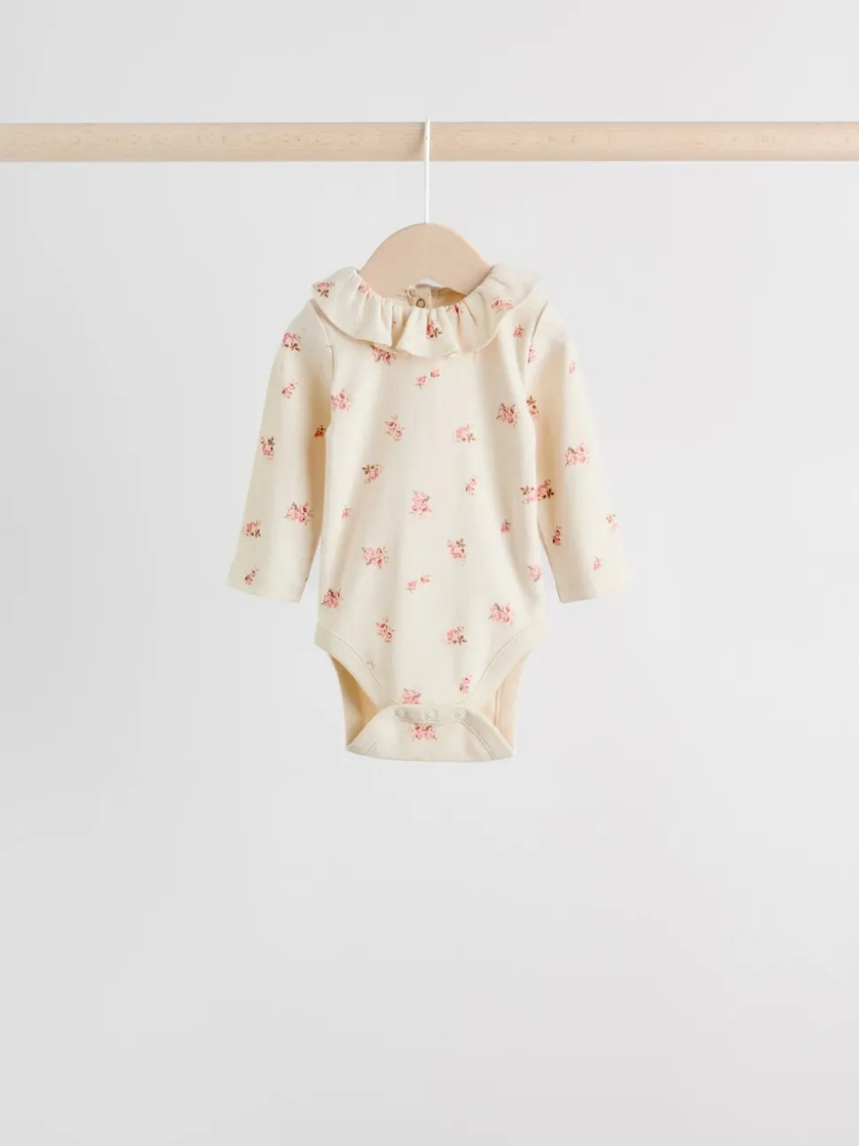 Pink/ Cream/ Brown Ditsy Baby Long Sleeve Frill Bodysuits 4 Pack (0mths-2yrs)
