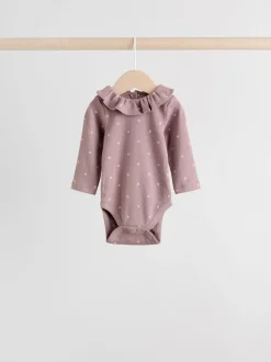 Pink/ Cream/ Brown Ditsy Baby Long Sleeve Frill Bodysuits 4 Pack (0mths-2yrs)