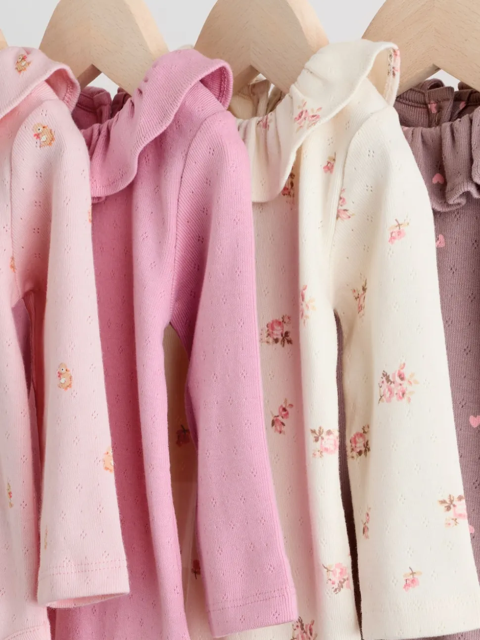 Pink/ Cream/ Brown Ditsy Baby Long Sleeve Frill Bodysuits 4 Pack (0mths-2yrs)