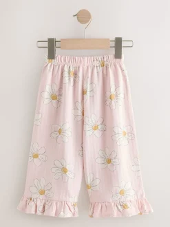 Pink Flower Wide Leg Frill Trousers (3mths-7yrs)