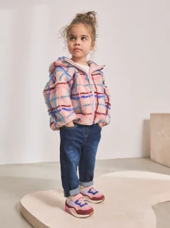 Pink Grid Print Zip Through Fleece (3mths-7yrs)