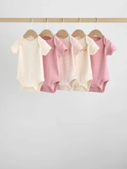 Pink Heart Baby Short Sleeve Bodysuits 5 Pack