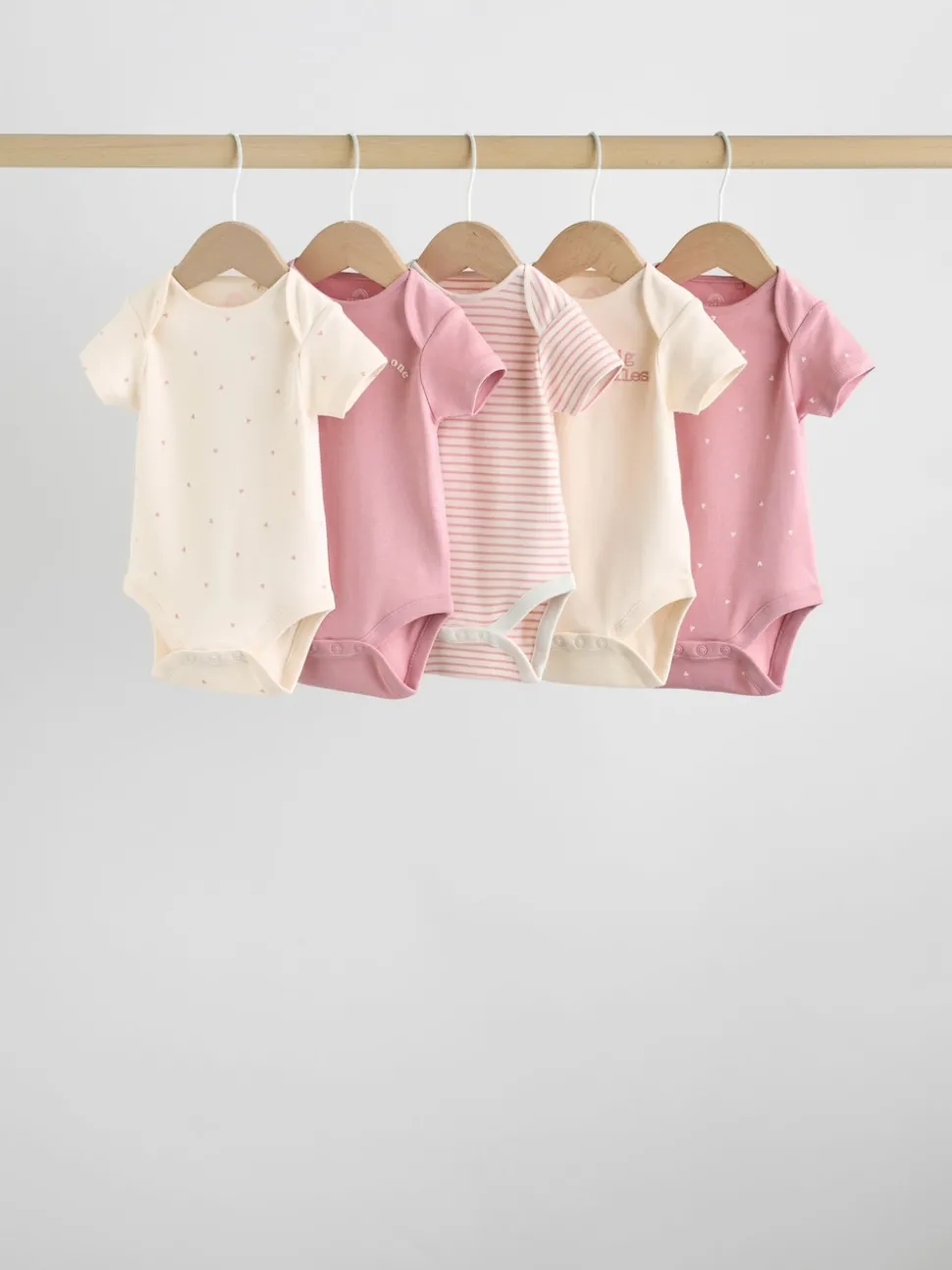 Pink Heart Baby Short Sleeve Bodysuits 5 Pack