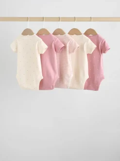Pink Heart Baby Short Sleeve Bodysuits 5 Pack