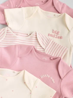 Pink Heart Baby Short Sleeve Bodysuits 5 Pack