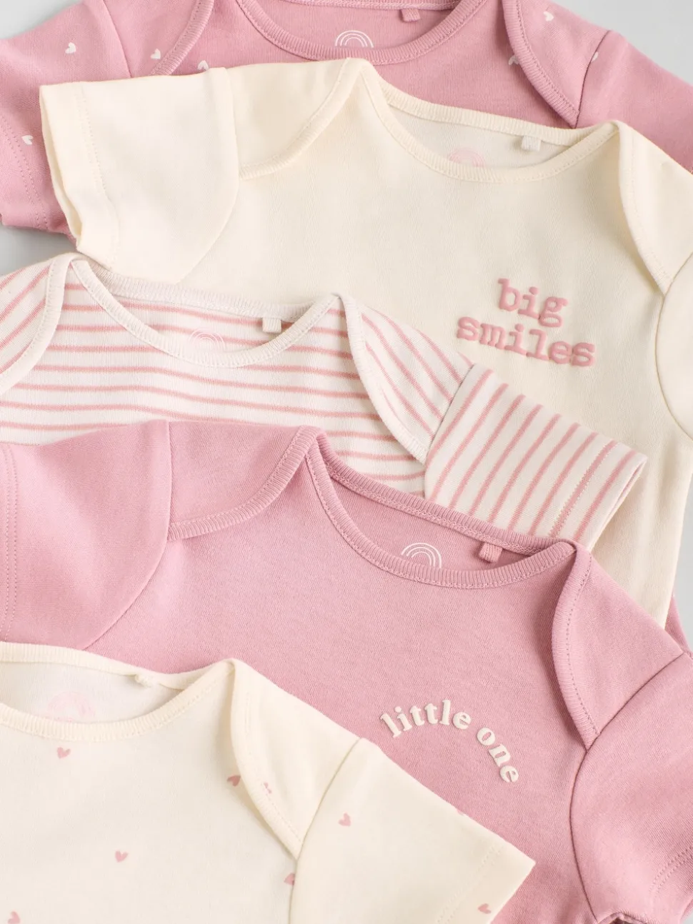 Pink Heart Baby Short Sleeve Bodysuits 5 Pack