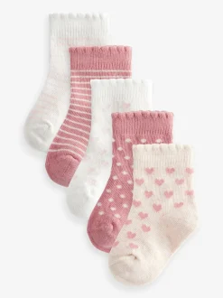 Pink Heart Stripe Baby Socks 5 Pack (0mths-2yrs)