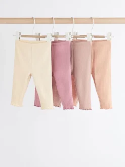 Pink Ribbed Baby Leggings 4 Pack (0mths-2yrs)