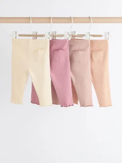 Pink Ribbed Baby Leggings 4 Pack (0mths-2yrs)