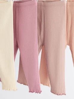 Pink Ribbed Baby Leggings 4 Pack (0mths-2yrs)