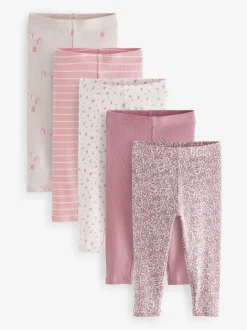 Pink Ribbed Leggings 5 Pack (3mths-7yrs)