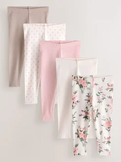 Pink Ribbed Leggings 5 Pack (3mths-7yrs)