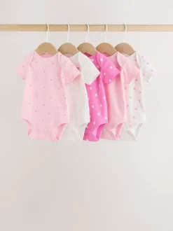 Pink Short Sleeve Baby Bodysuits 5 Pack