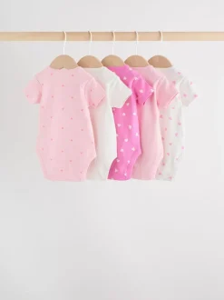 Pink Short Sleeve Baby Bodysuits 5 Pack