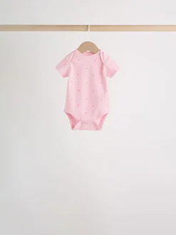 Pink Short Sleeve Baby Bodysuits 5 Pack