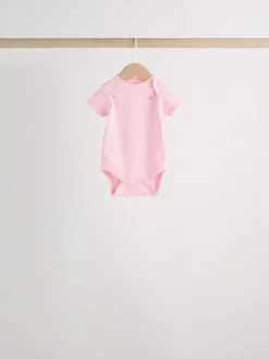 Pink Short Sleeve Baby Bodysuits 5 Pack