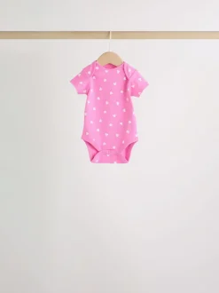 Pink Short Sleeve Baby Bodysuits 5 Pack