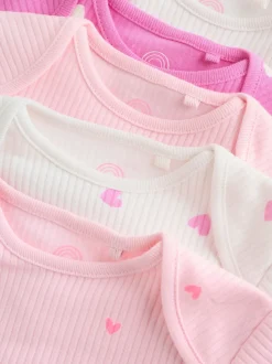 Pink Short Sleeve Baby Bodysuits 5 Pack