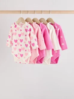 Pink Star 5 Pack Long Sleeve Baby Bodysuits