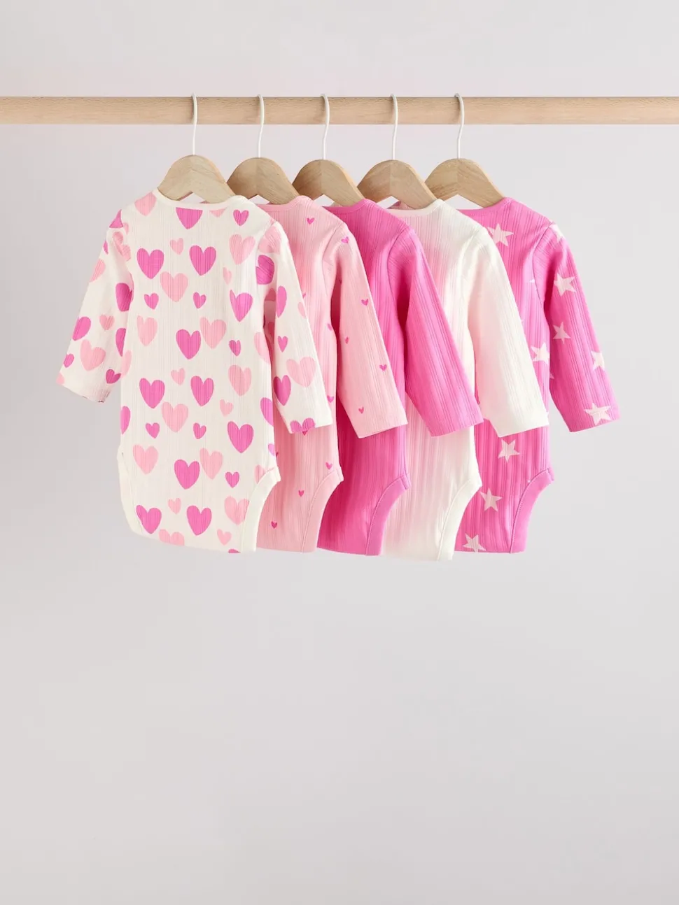 Pink Star 5 Pack Long Sleeve Baby Bodysuits