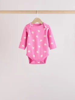 Pink Star 5 Pack Long Sleeve Baby Bodysuits