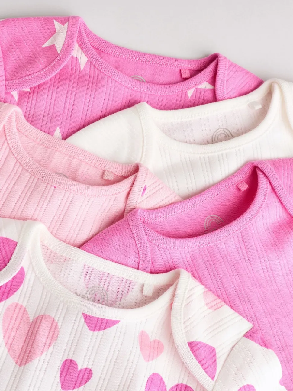 Pink Star 5 Pack Long Sleeve Baby Bodysuits