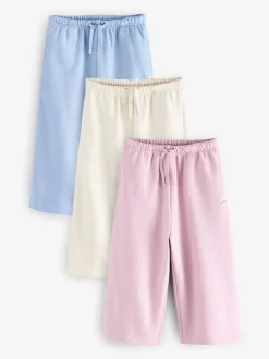 Pink/Blue/Oatmeal Wide Leg Joggers 3 Pack (3mths-7yrs)