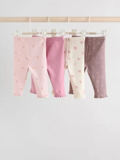 Pink/Brown/Heart Baby Leggings 4 Pack (0mths-2yrs)