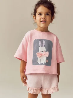 Pink Bunny 100% Cotton Top & Shorts Set (3mths-7yrs)
