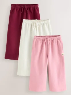 Pink/Burgundy/Oatmeal Wide Leg Joggers 3 Pack (3mths-7yrs)