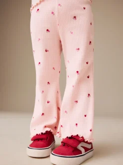 Pink Cherry Hearts Rib Flare Leggings (3mths-7yrs)