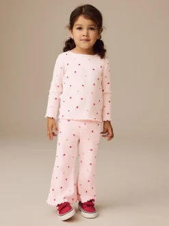 Pink Cherry Hearts Rib Flare Leggings (3mths-7yrs)