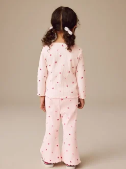 Pink Cherry Hearts Rib Flare Leggings (3mths-7yrs)