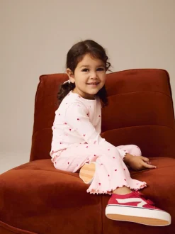 Pink Cherry Hearts Rib Flare Leggings (3mths-7yrs)