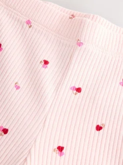 Pink Cherry Hearts Rib Flare Leggings (3mths-7yrs)